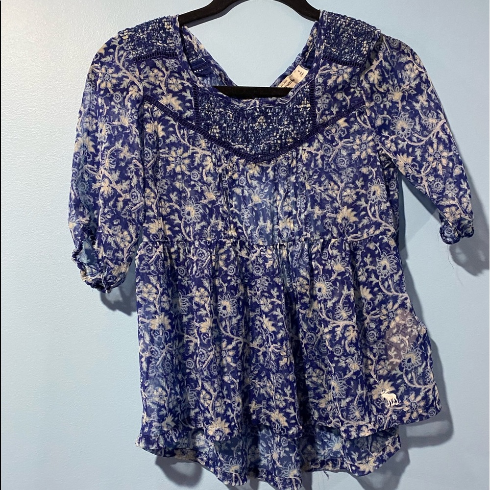 Boho Sheer Blue Floral Top